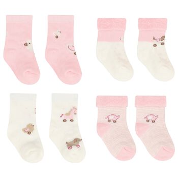 Baby Girls Pink & Ivory Socks ( 4 Pack )